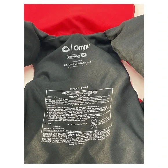 Onyx Infant Life Vest Red US Coast Guard Approved - Picture 4 of 4